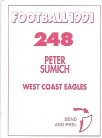 1991 Select AFL Stickers #248 Peter Sumich Back